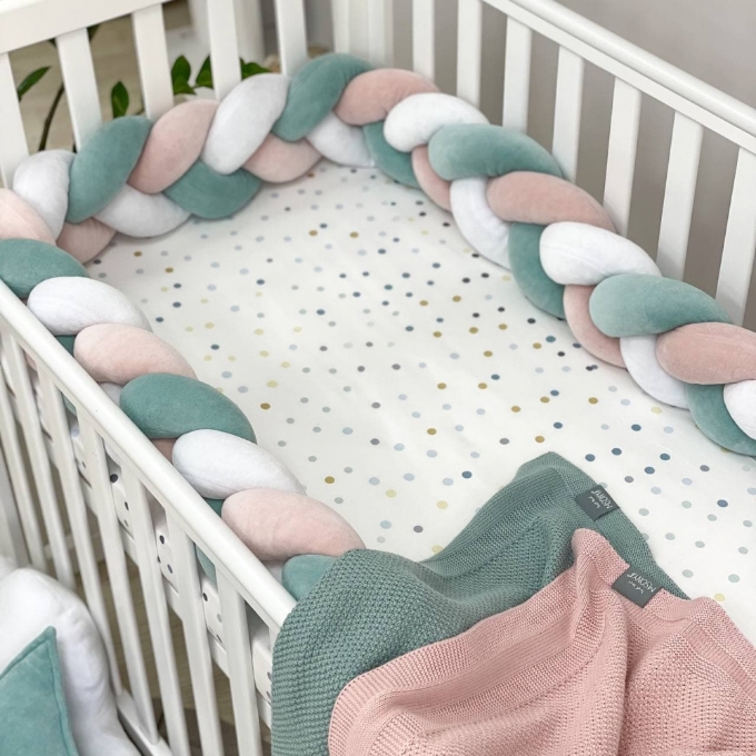 Protectie laterala patut bebe menta-roz pudra (6)